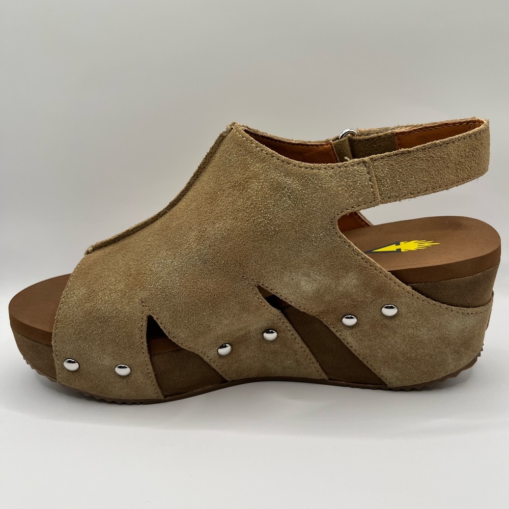 Volatile Tan Suede Wedge Sandals